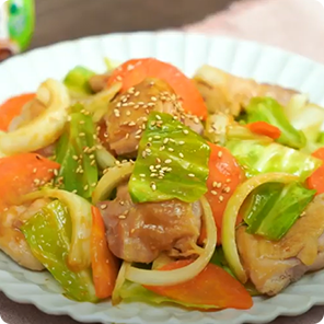 鶏肉とキャベツのガーリック味噌炒めのレシピへ