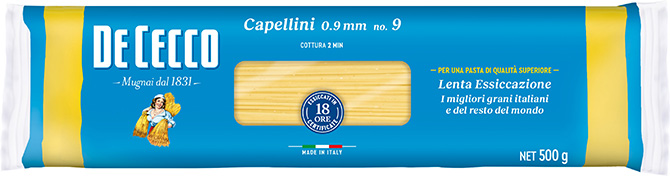 一部予約！】 ディ チェコ DeCecco No.9カッペリーニ 500g×24入り 箱 食品