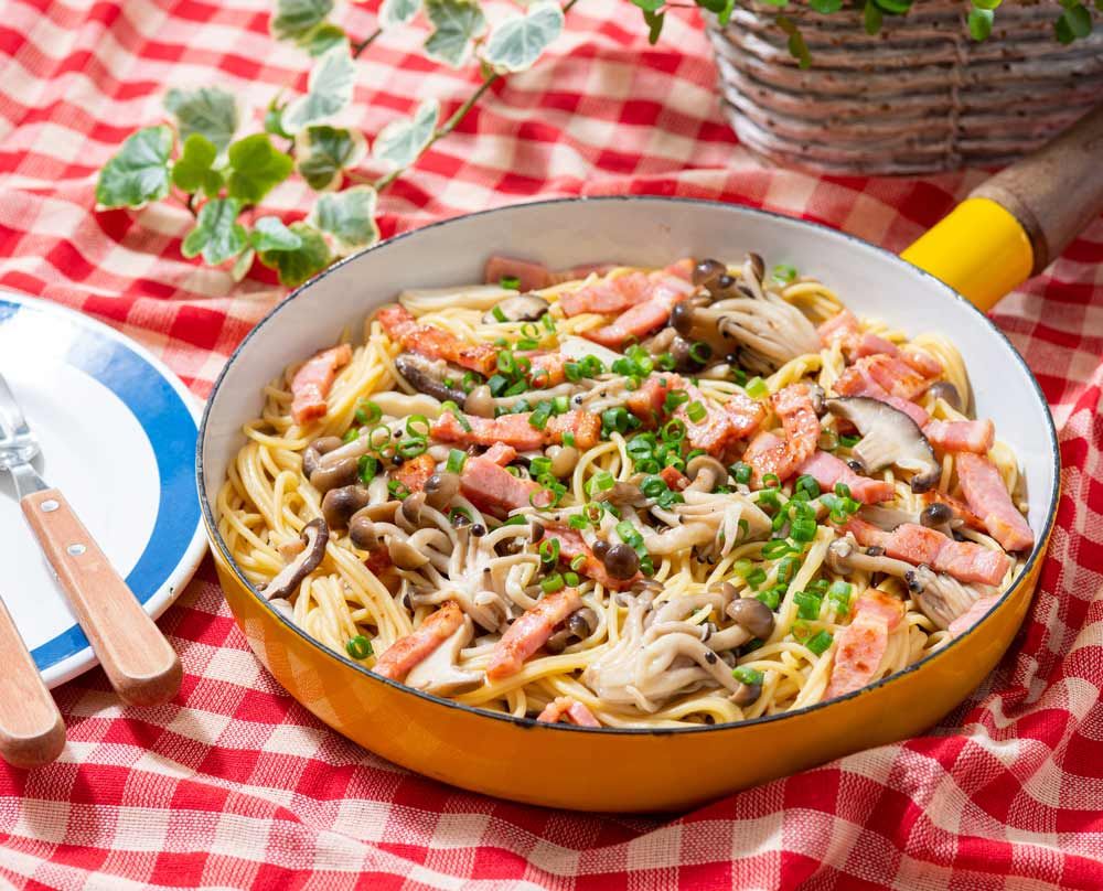 ワンパン!きのことベーコンの和風パスタ ワンパン!きのことベーコンの和風パスタ