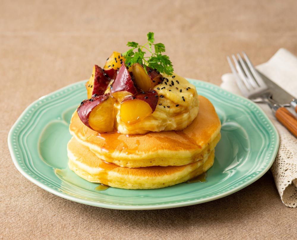 さつまいもクリームのホットケーキ レシピ 日清製粉ウェルナ さつまいもクリームのホットケーキ レシピ 日清製粉ウェルナ