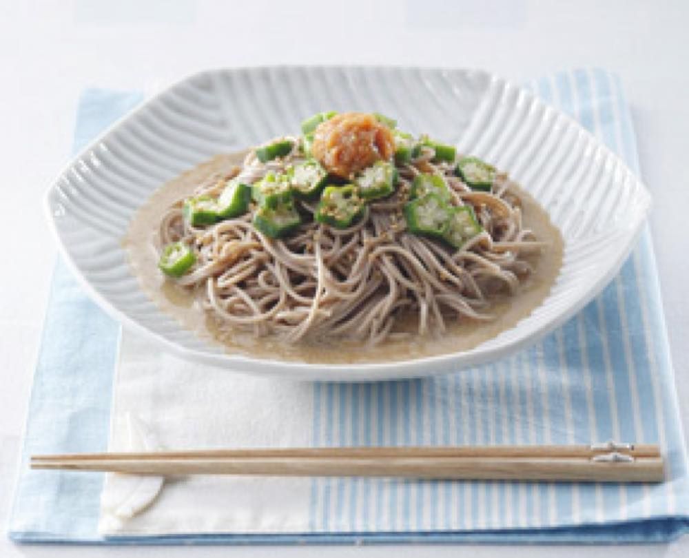 オクラと梅肉の豆乳そば オクラと梅肉の豆乳そば