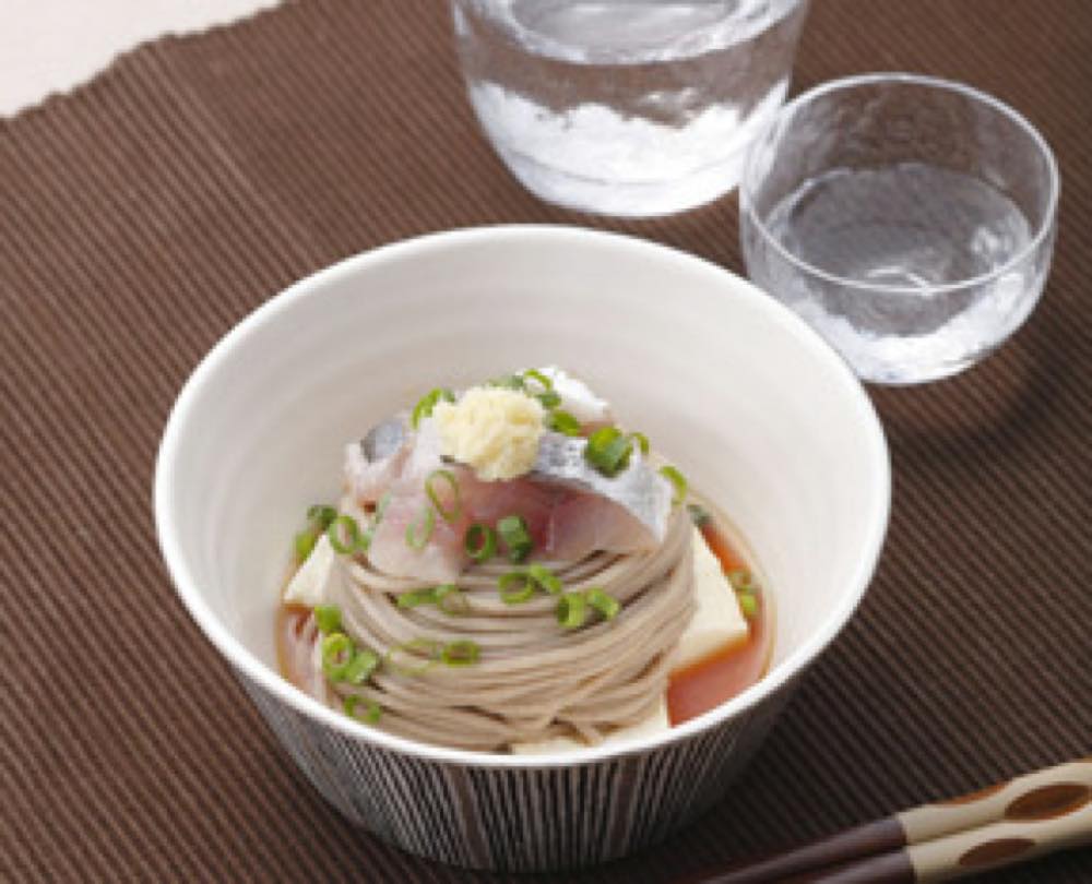 鯵とくずし豆腐のさっぱりそば