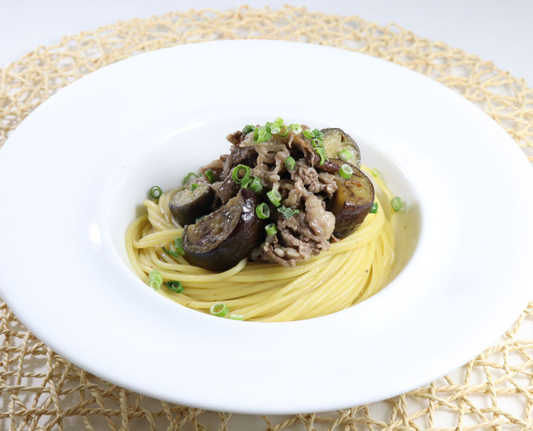 なすと牛肉の和風スパゲティ