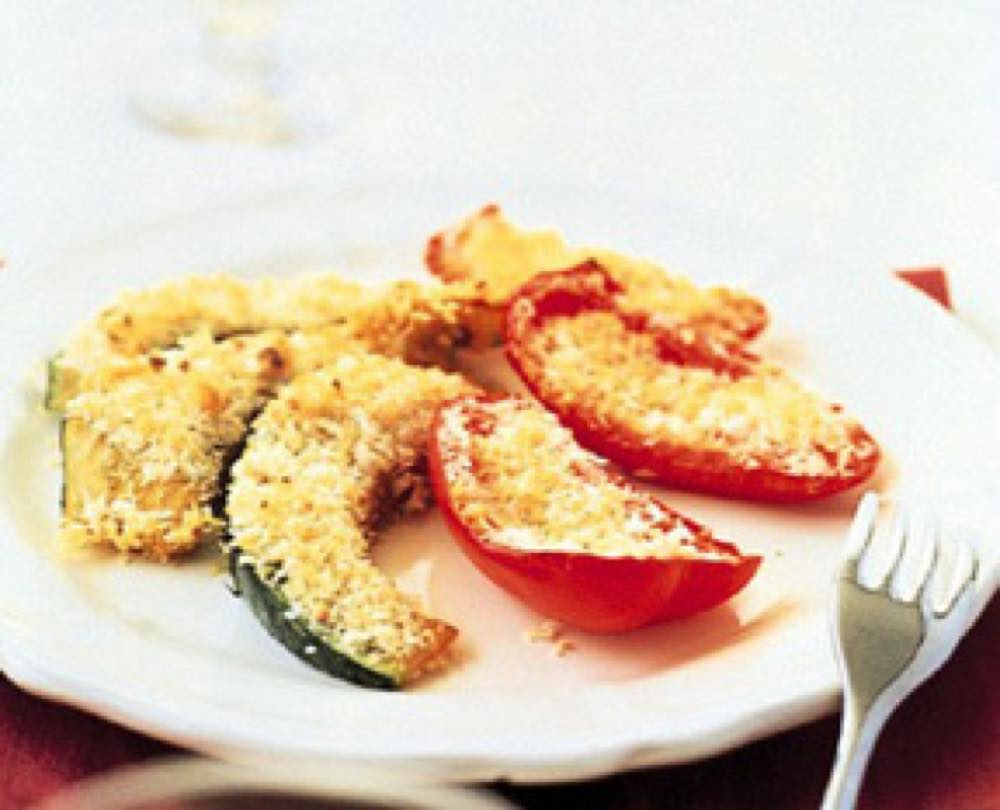 赤パプリカとかぼちゃのパン粉焼き