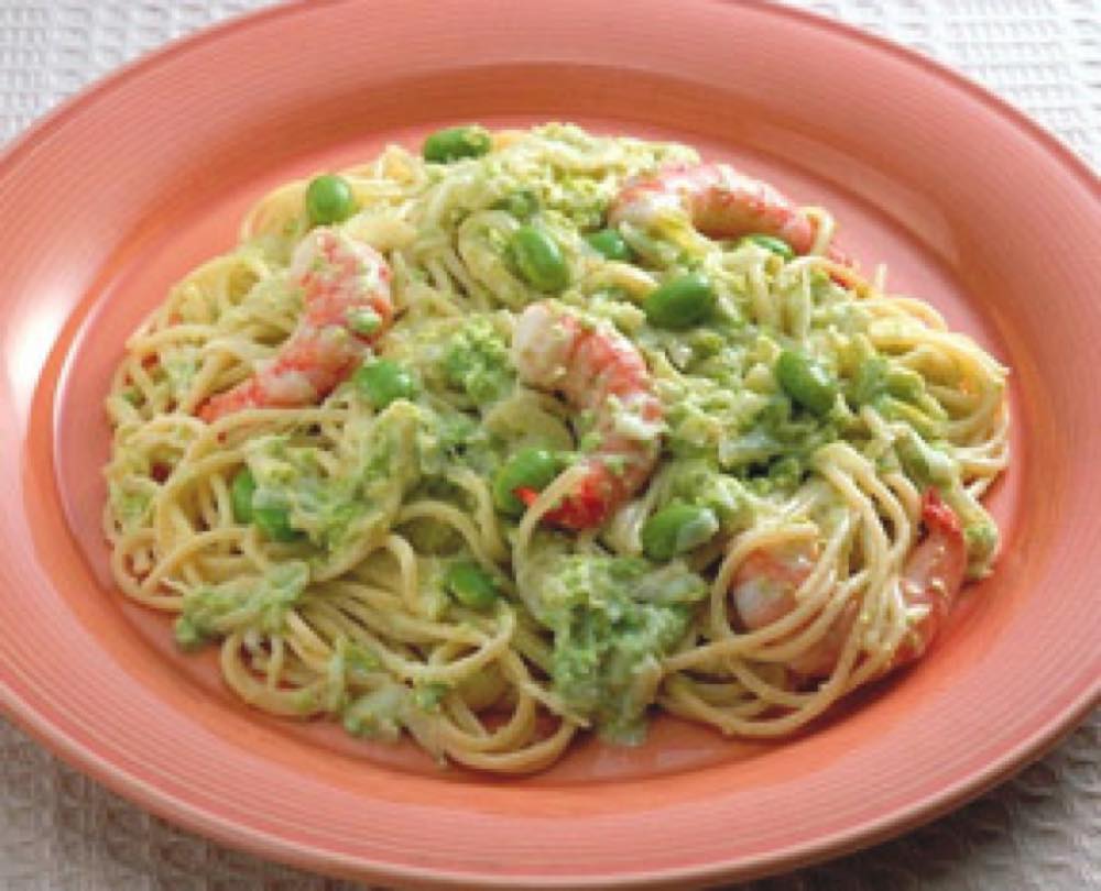えだ豆とえびのクリームパスタ