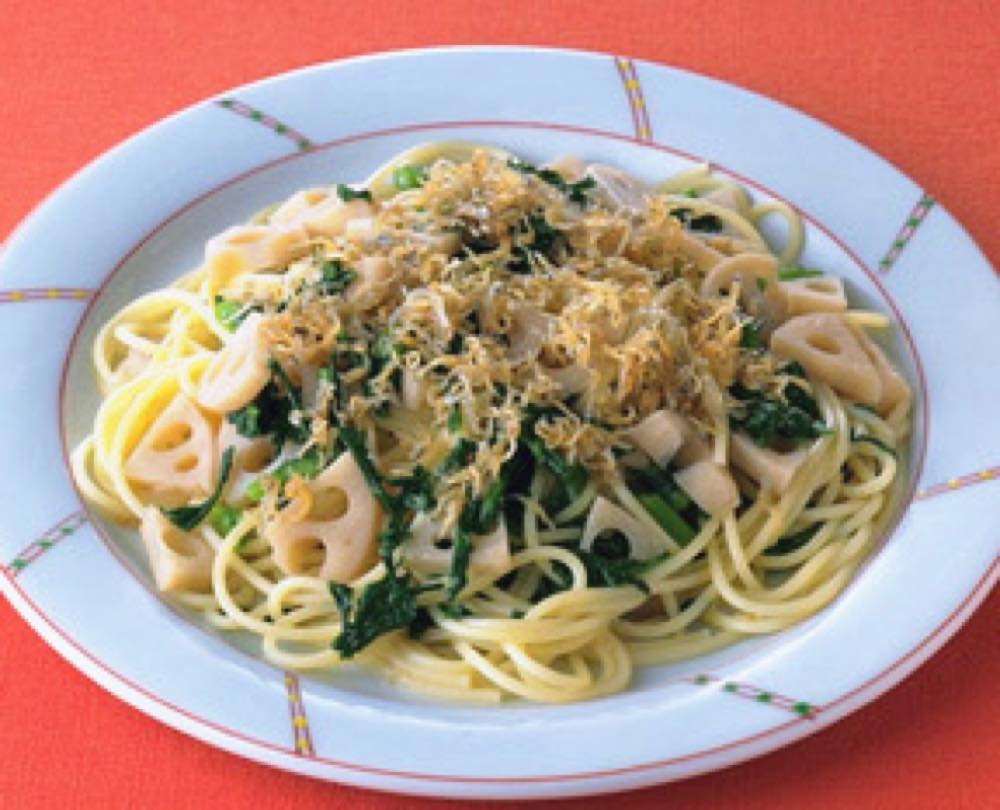 れんこんとカリカリじゃこのパスタ