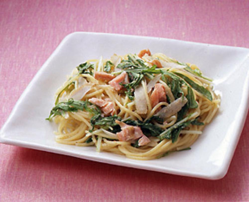 鮭と水菜のごまソーススパゲティ