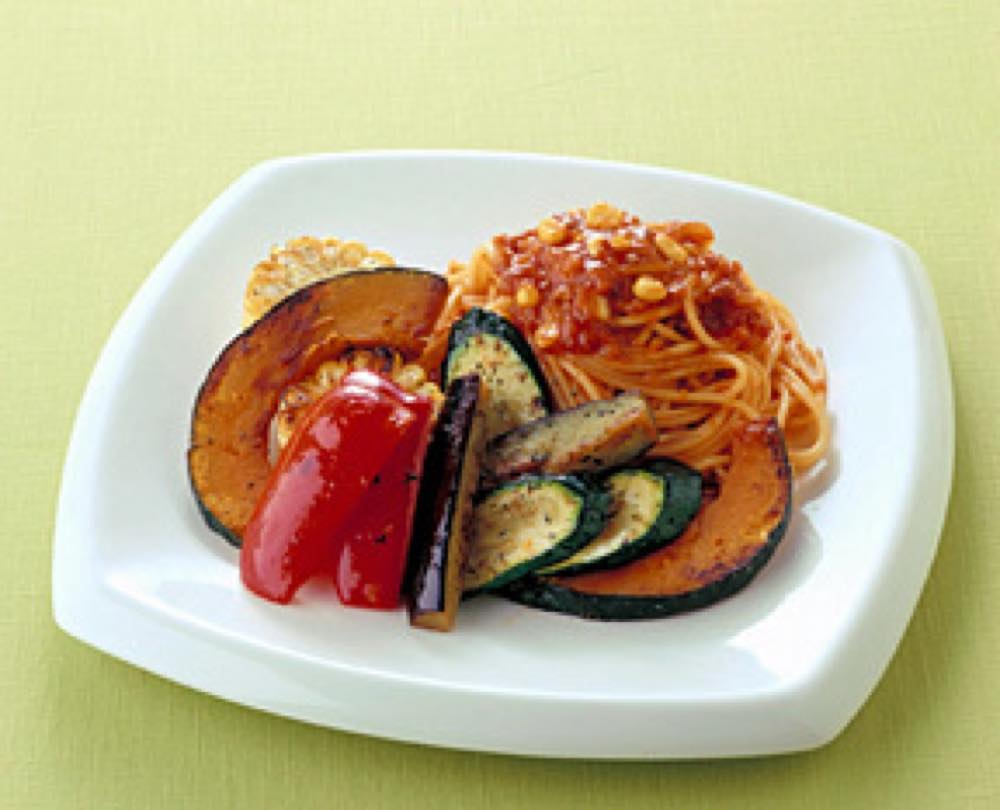 夏野菜5品目のグリルパスタ