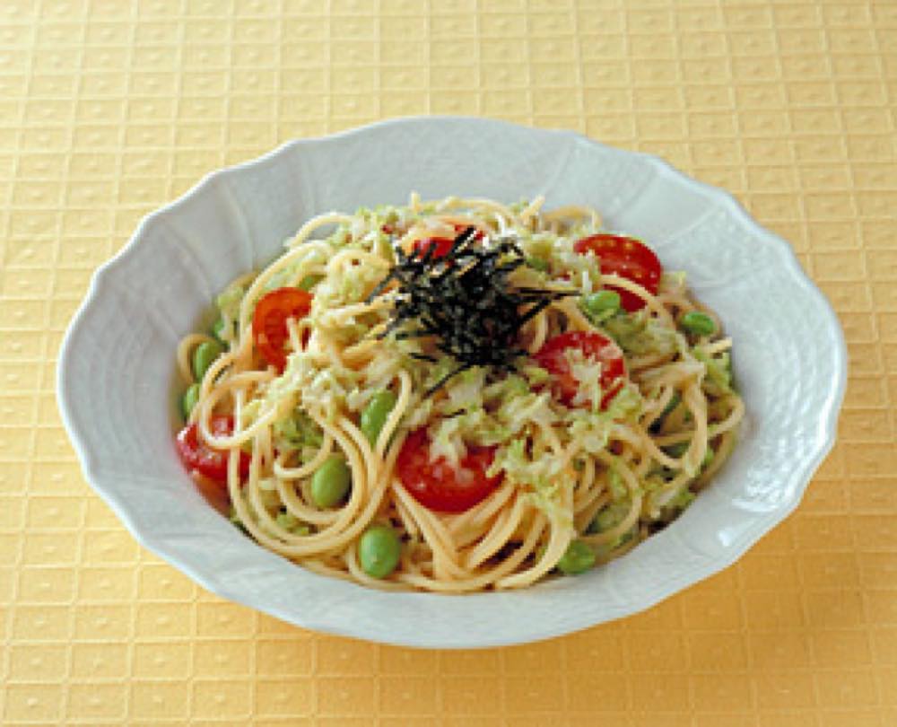 たっぷりキャベツと枝豆のたらこスパゲティ