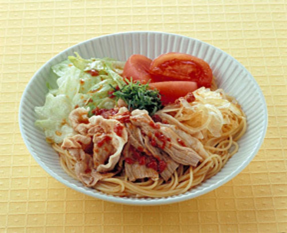 夏野菜の冷しゃぶパスタ 梅風味