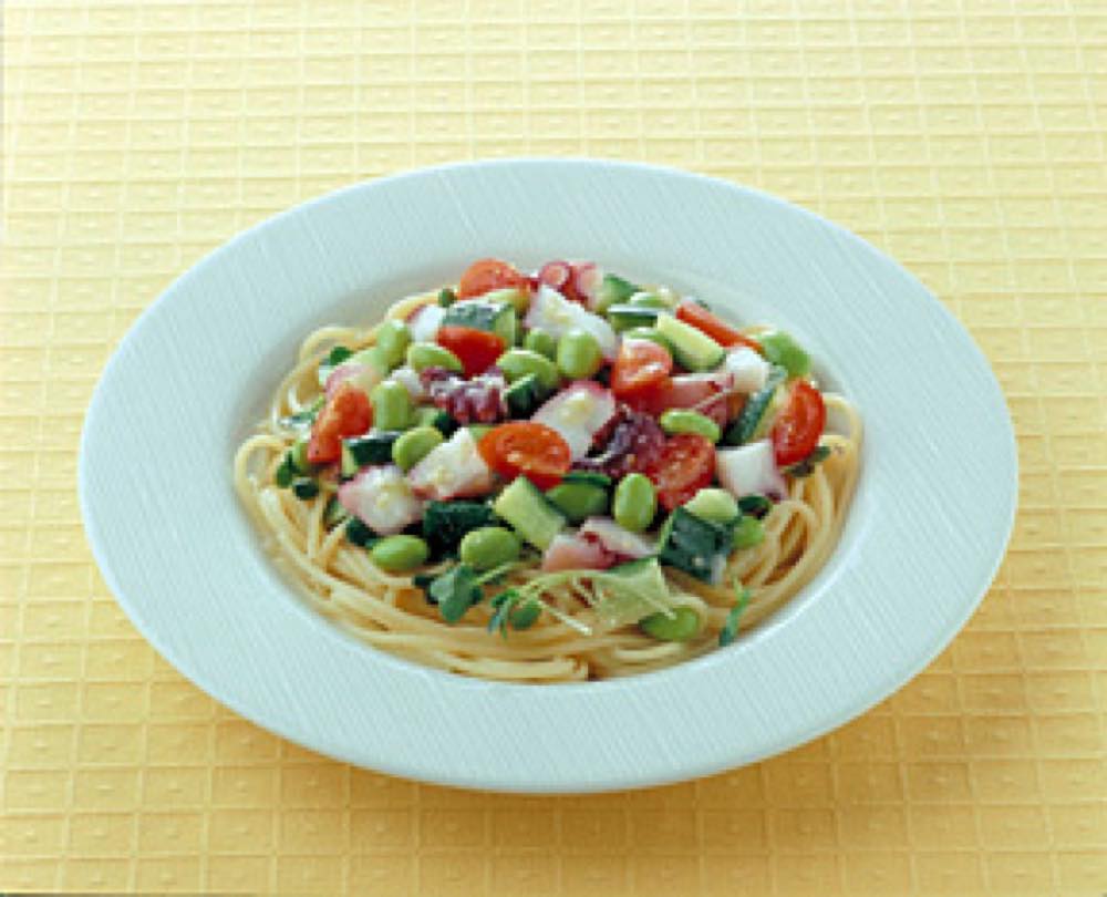 たこと枝豆のわさび風味パスタ