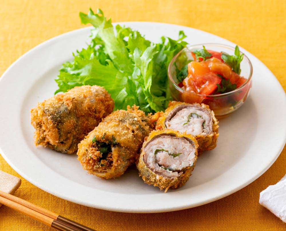 あじの梅しそロール揚げ&トマトの梅しそマリネ