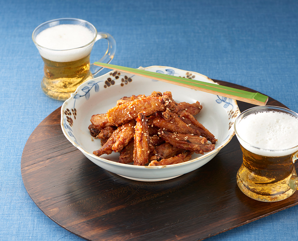 鶏手羽中のピリ辛揚げ