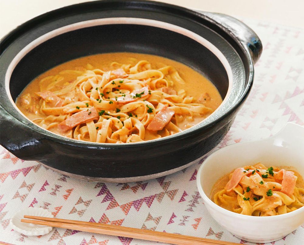 もちもちの鍋シメ用パスタ カレーカルボナーラ レシピ 日清製粉ウェルナ もちもちの鍋シメ用パスタ カレーカルボナーラ レシピ 日清製粉ウェルナ