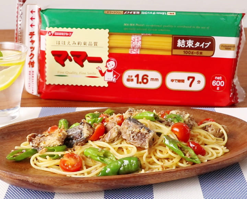 彩り野菜とサバ缶パスタ
