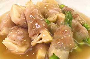 たけのことアスパラのあんかけ肉巻き