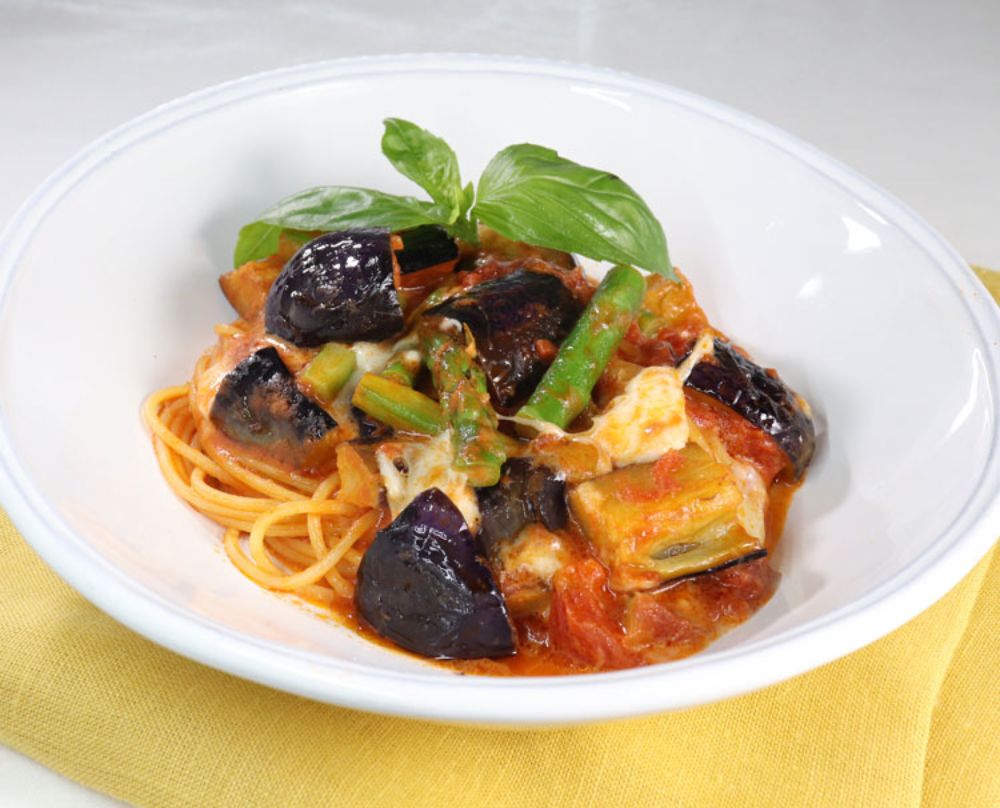 モッツァレラチーズ入り なすとアスパラガスのトマトスパゲティ レシピ 日清製粉ウェルナ モッツァレラチーズ入り なすとアスパラガスのトマトスパゲティ レシピ 日清製粉ウェルナ