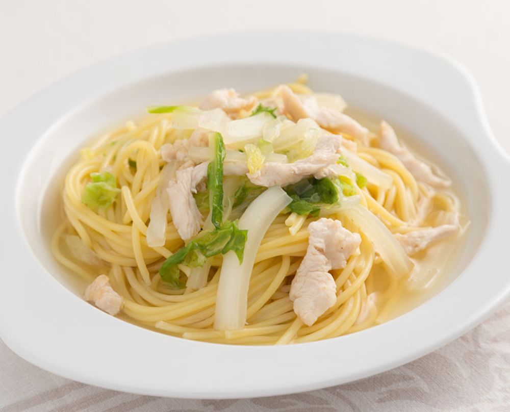 白菜と鶏ささ身の和風スープスパゲティ レシピ 日清製粉ウェルナ 白菜と鶏ささ身の和風スープスパゲティ レシピ 日清製粉ウェルナ