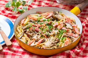 ワンパン！きのことベーコンの和風パスタ