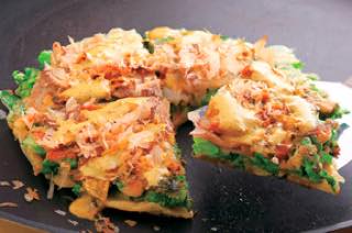 菜の花と豚バラ肉のお好み焼き