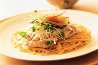 豚しゃぶと香味野菜のごまだれ冷製スパゲティ