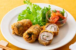 あじの梅しそロール揚げ&トマトの梅しそマリネ