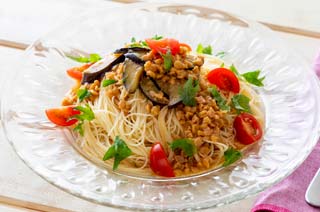 なすと納豆の和風冷製パスタ