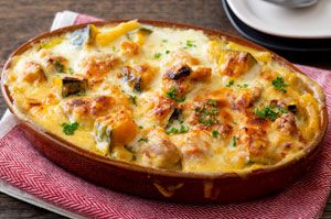 チキンとかぼちゃのチーズマカロニグラタン