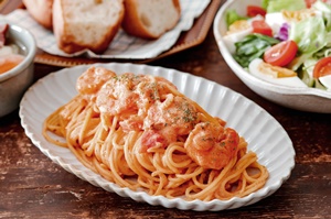 ナポリタンde海老のトマト豆乳クリームパスタ