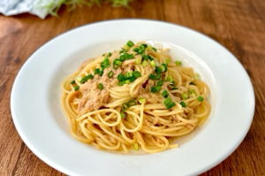 混ぜるだけで簡単♪【ツナのかまたまパスタ】