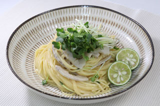 れんこんのたらこスパゲティ