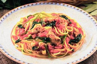 ほうれん草と鶏肉のトマトソーススパゲティ
