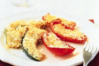 赤パプリカとかぼちゃのパン粉焼き