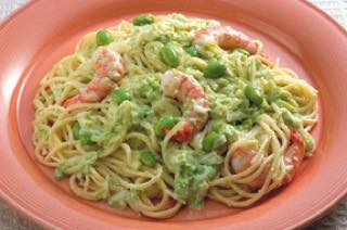 えだ豆とえびのクリームパスタ