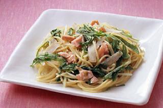 鮭と水菜のごまソーススパゲティ