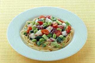 たこと枝豆のわさび風味パスタ