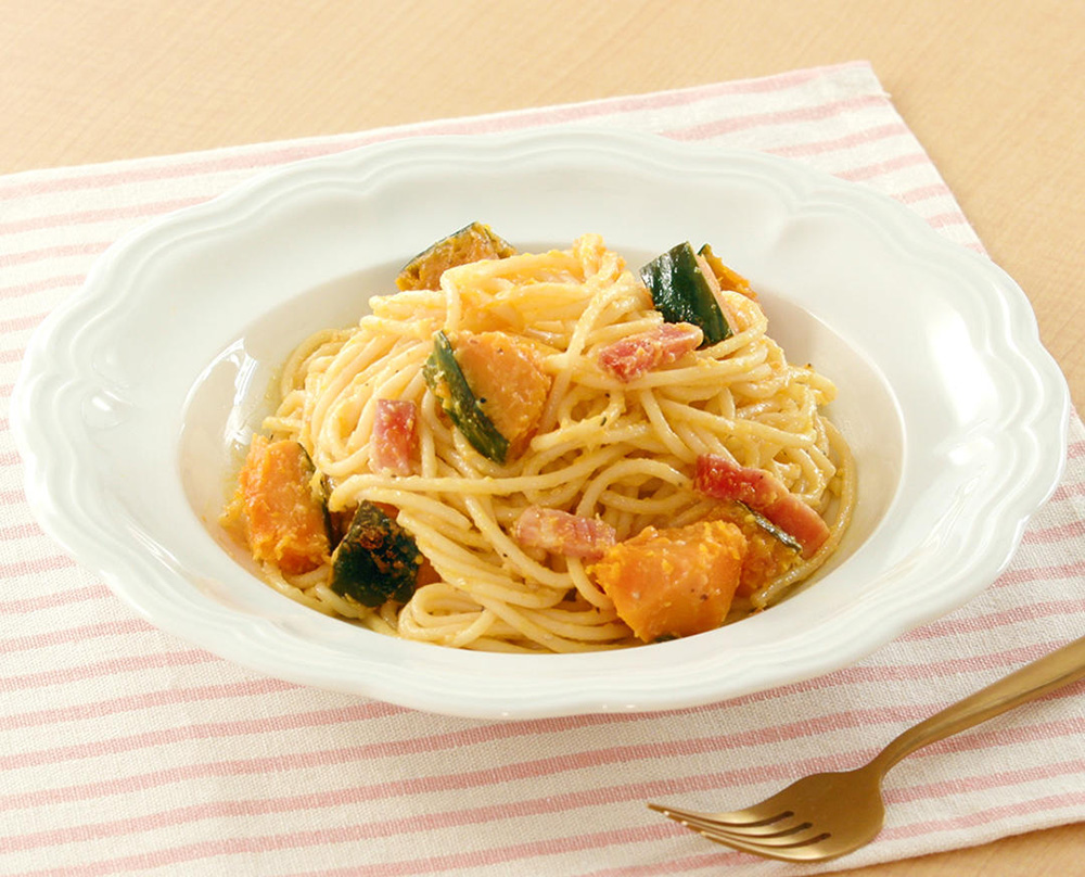 冷凍パスタアレンジ！かぼちゃの濃厚カルボナーラ | レシピ | 日清製粉